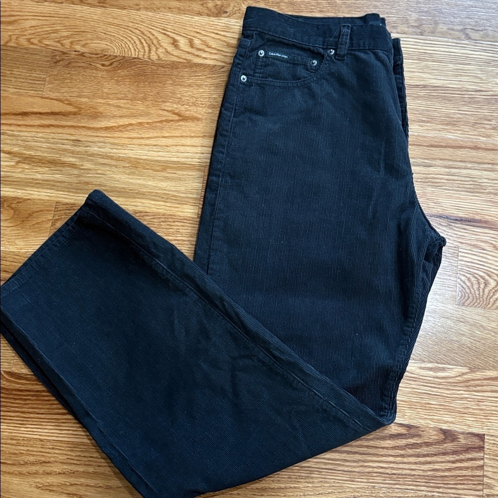 Calvin Klein corduroy black Jean Pants cotton 5 pockets straight leg 36